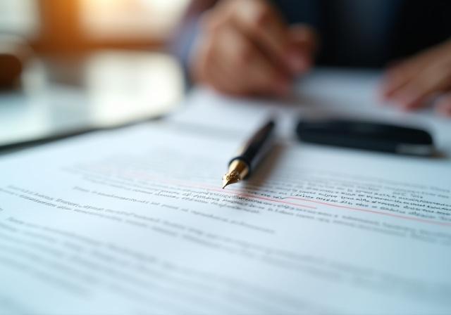 Professional lawyer reviewing complex legal documents with a magnifying glass metaphor